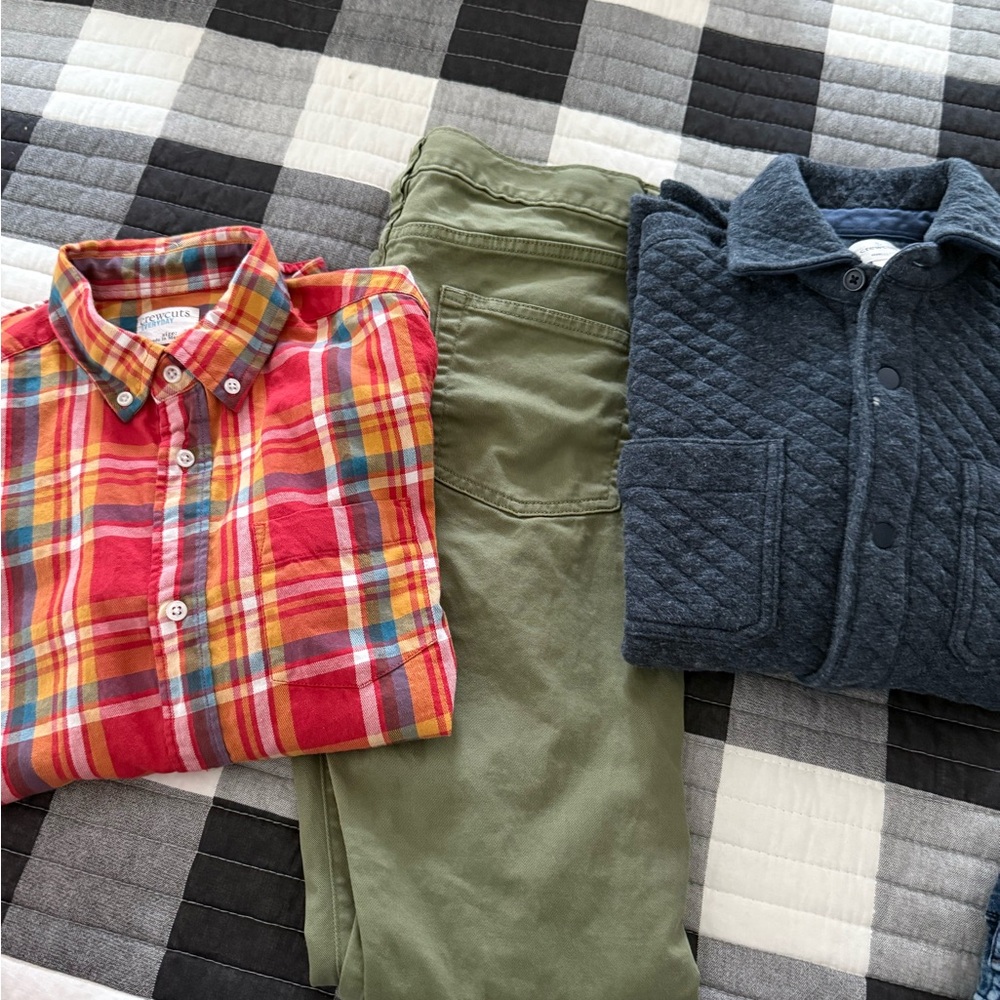 Crewcuts Plaid and Blue Textured Shirt with Pants Set